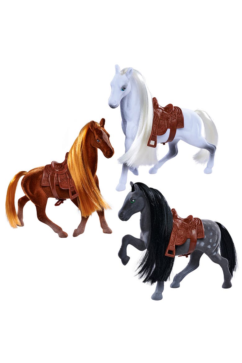 Flocked Horse Set, 3 Pony Figures, Main, color, Multicolored