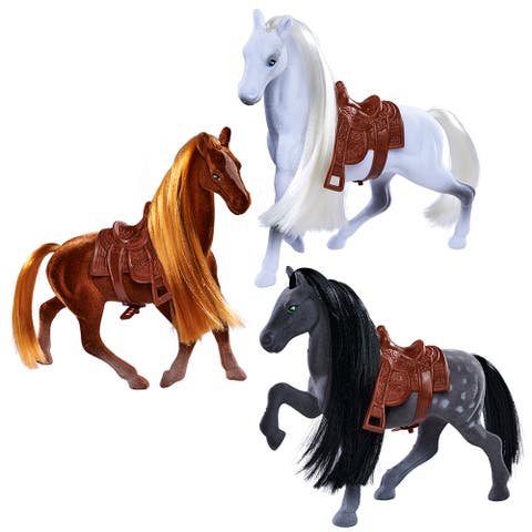 Flocked Horse Set, 3 Pony Figures