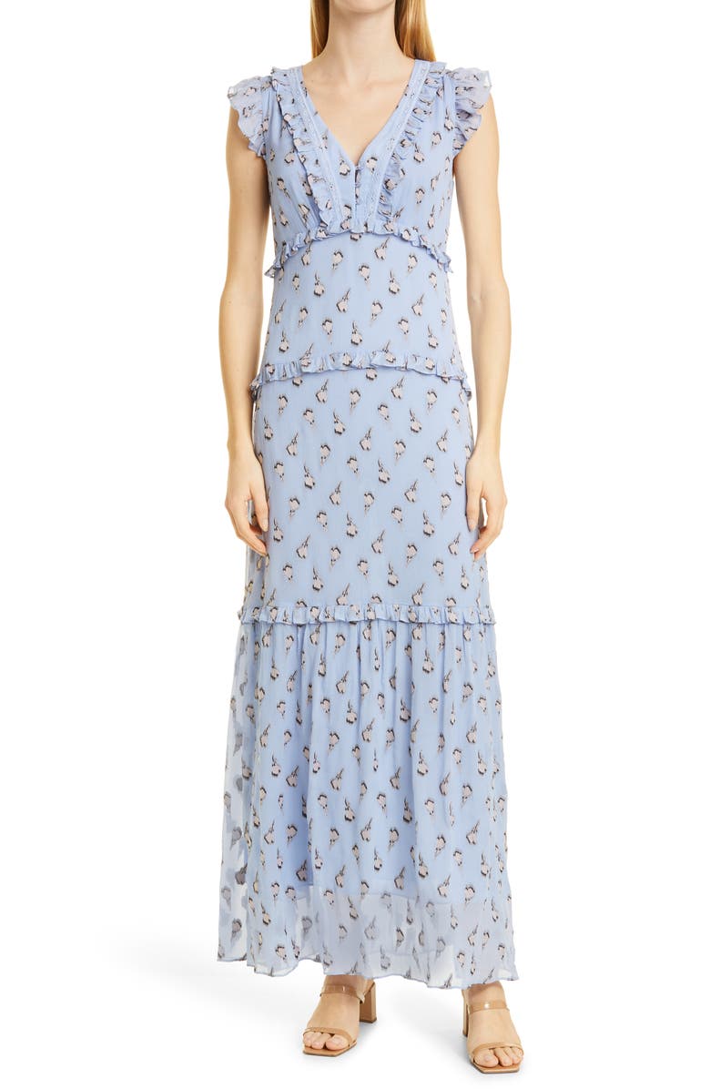 Nicole Miller Sleeveless Silk Blend Maxi Dress, Main, color, 