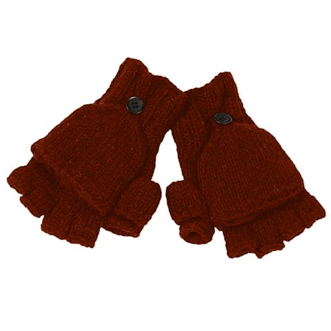 Hand Knit Fingerless Gloves With Button Flap and Fleece Lining