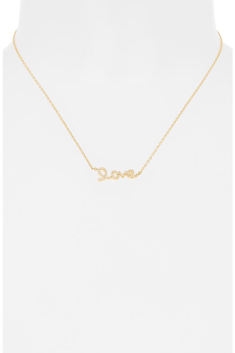 Cubic Zirconia Love Script Pendant Necklace, Alternate, color, CLEAR- GOLD
