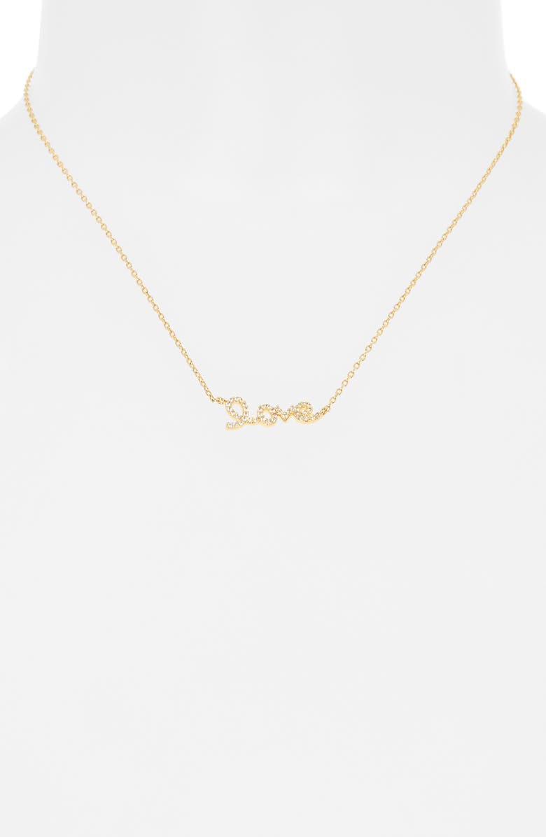 Leith Cubic Zirconia Love Script Pendant Necklace, Alternate, color, Clear- Gold