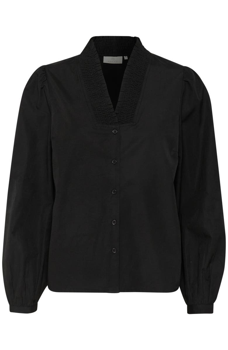 Kaffe KAmaia V-neck Pleats Long Sleeve Shirt, Alternate, color, Black Deep