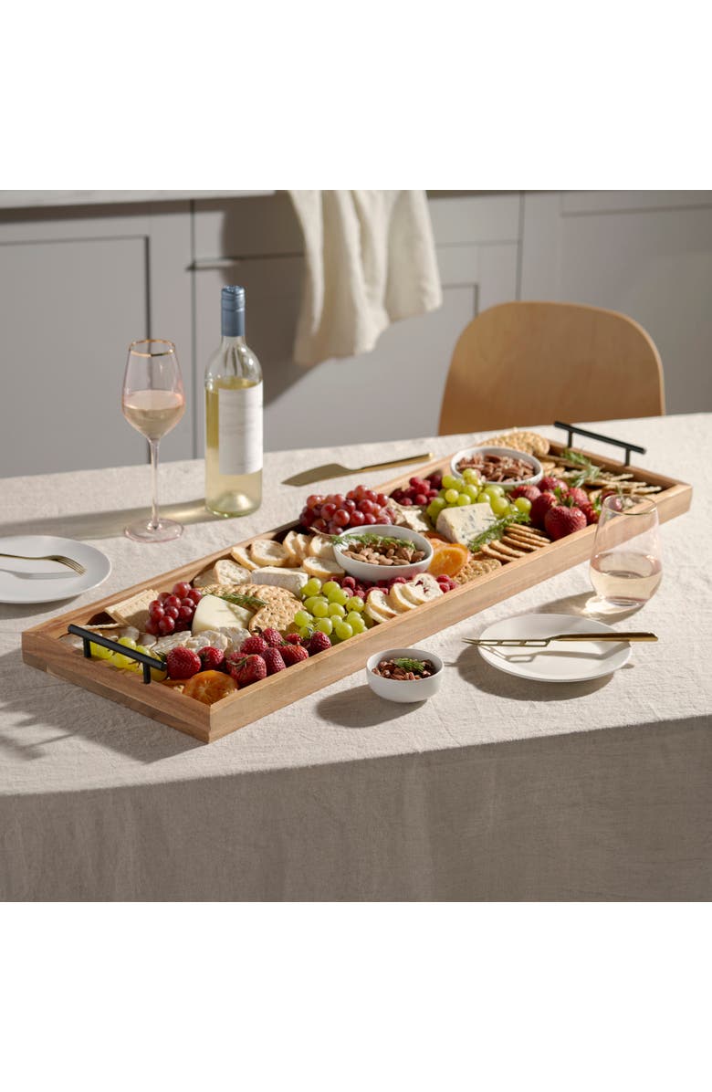 TWINE Acacia Wood Longboard Cheese Board with Metal Handle, Alternate, color, Wood