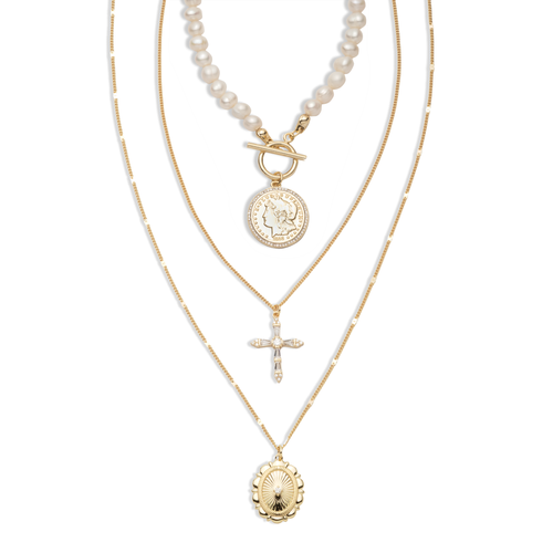 Electric Picks Xsarah & Hollie Amore Necklace Set Of 3 In Gold