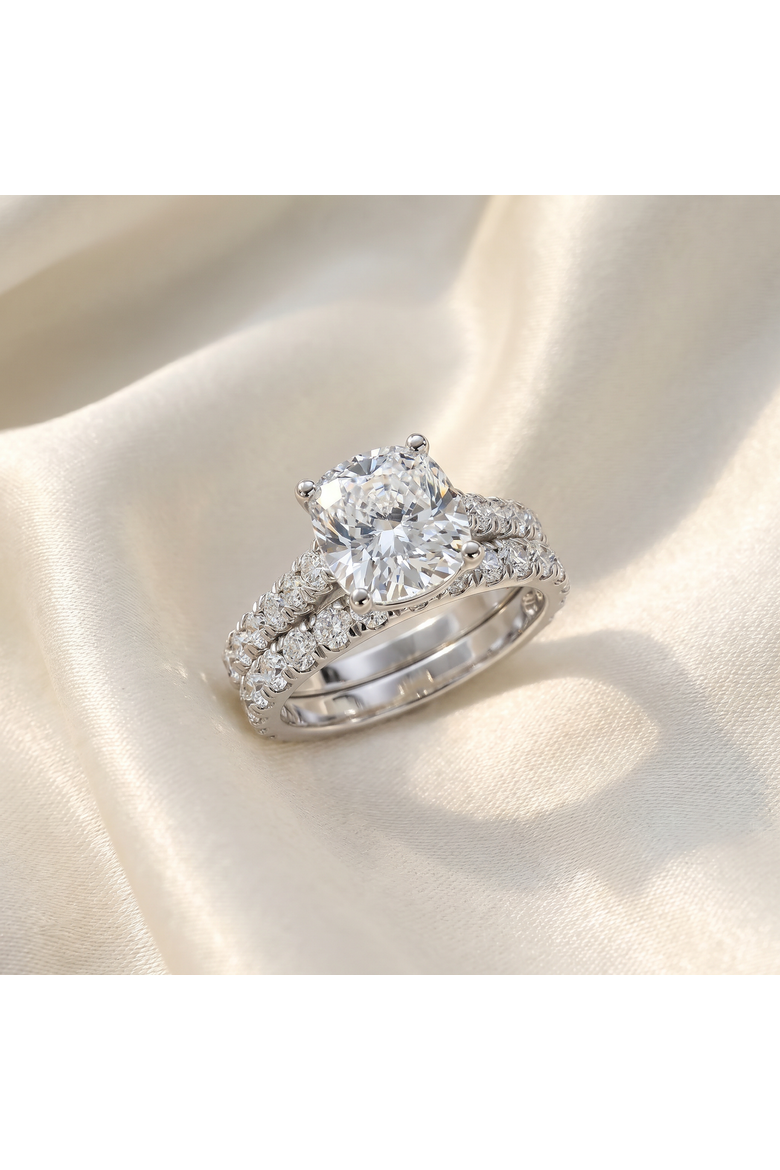 Certified 4Ct Cushion Diamond Engagement Wedding Ring Set 14k Gold/PT Lab Grown, Alternate, color, 14k Yellow Gold