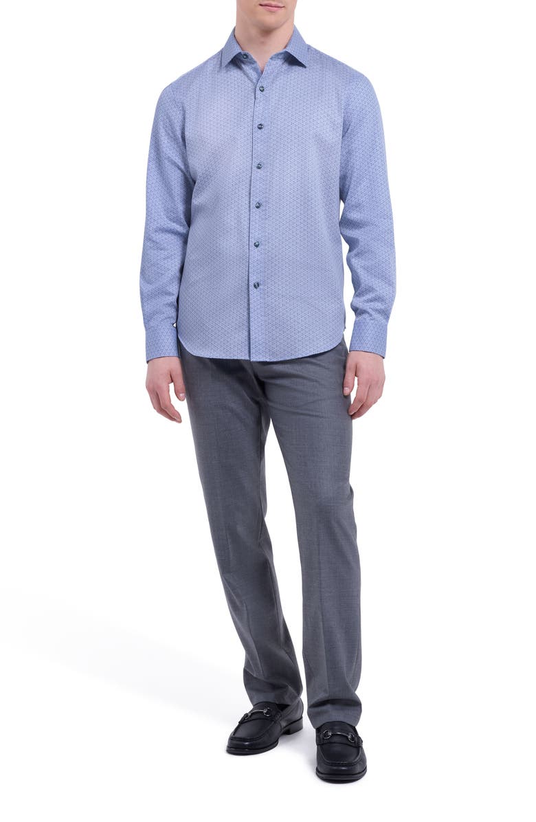 Bugatchi Axel Trim Fit Geo Print Cotton Button-Up Shirt, Alternate, color, Air Blue