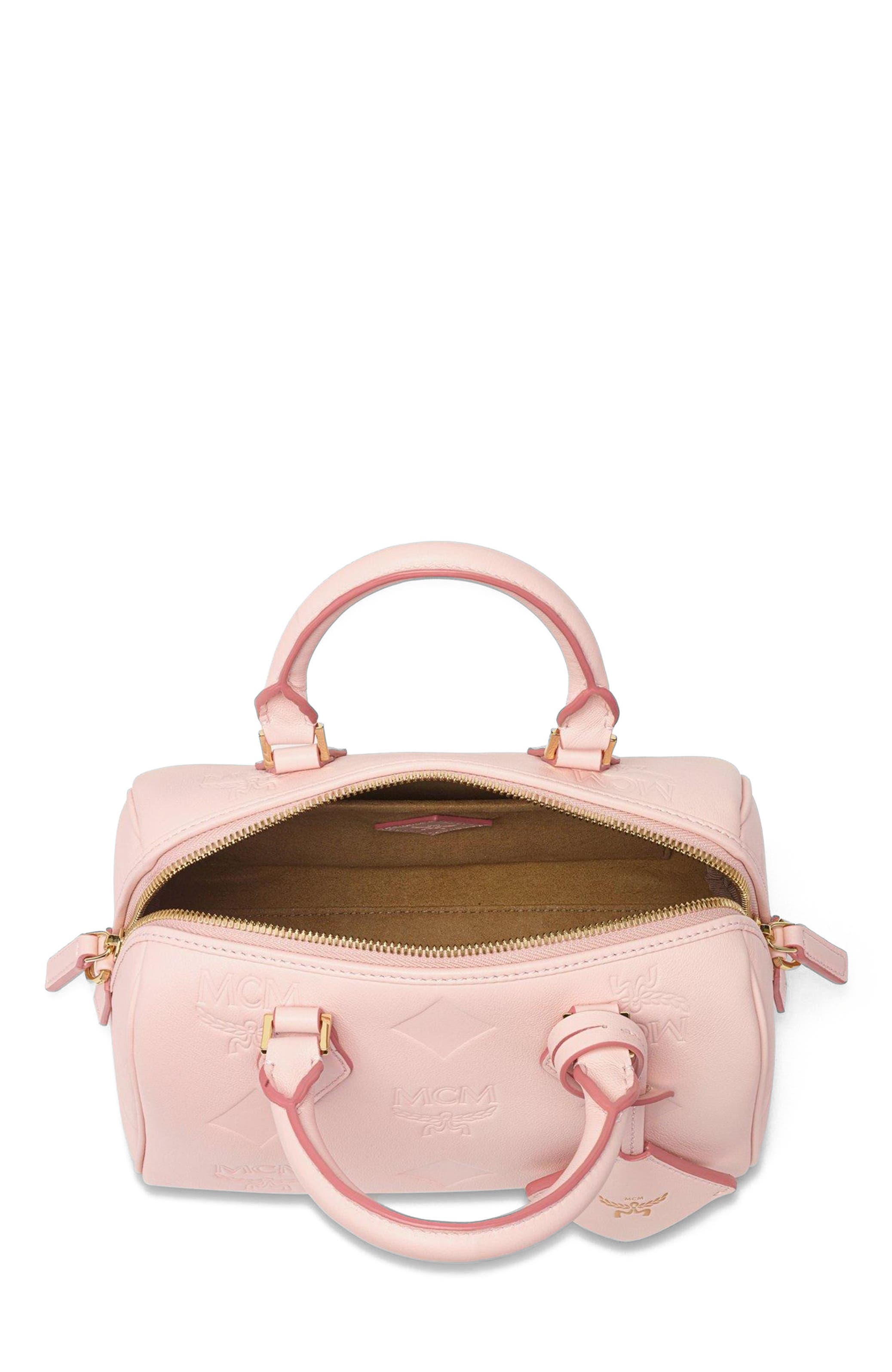 MCM Small Ella Boston Bag in Maxi Monogram Leather, Alternate, color, Lotus Pink