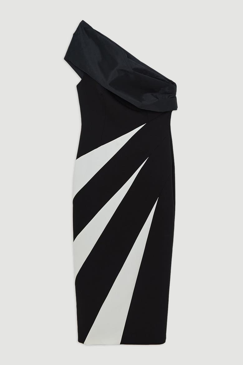 Petite One Shoulder Panel Midi Dress, Alternate, color, Mono