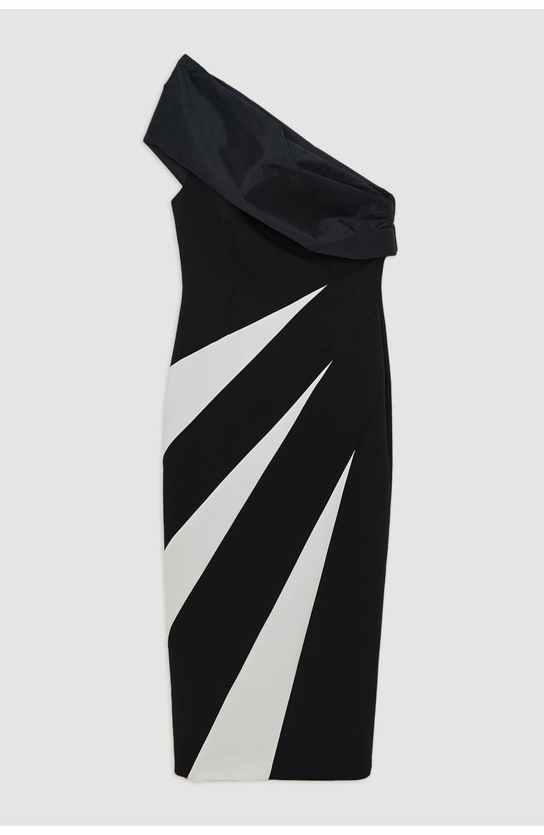Karen Millen Petite One Shoulder Panel Midi Dress, Alternate, color, Mono