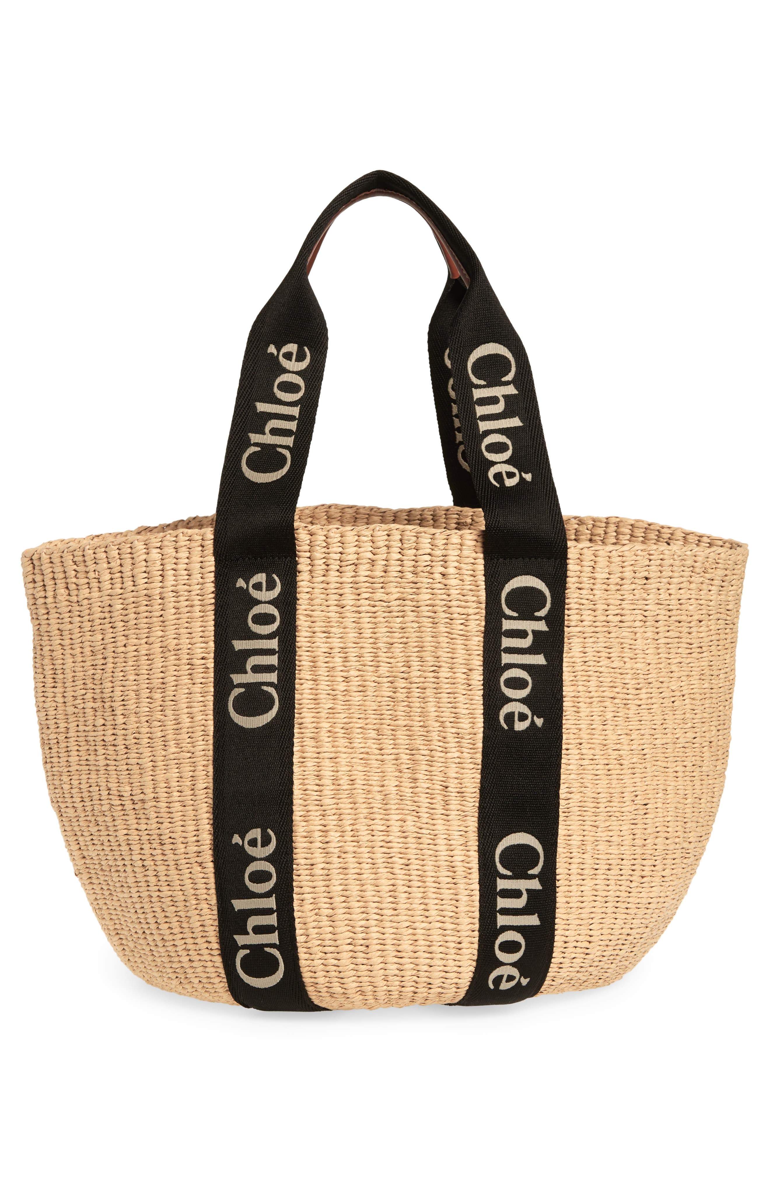 Chloé Large Woody Straw Basket Tote, Alternate, color, Black-Beige 1