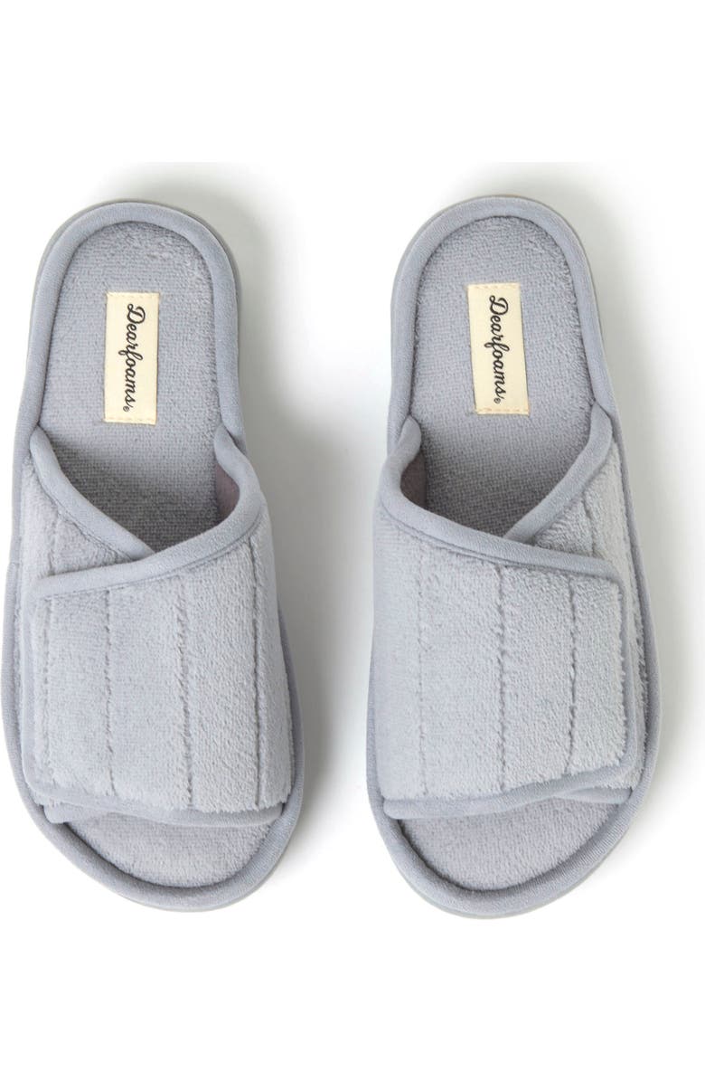 DEARFOAMS Mickey Terry Adjustable Shower Slide Slipper, Alternate, color, Sleet
