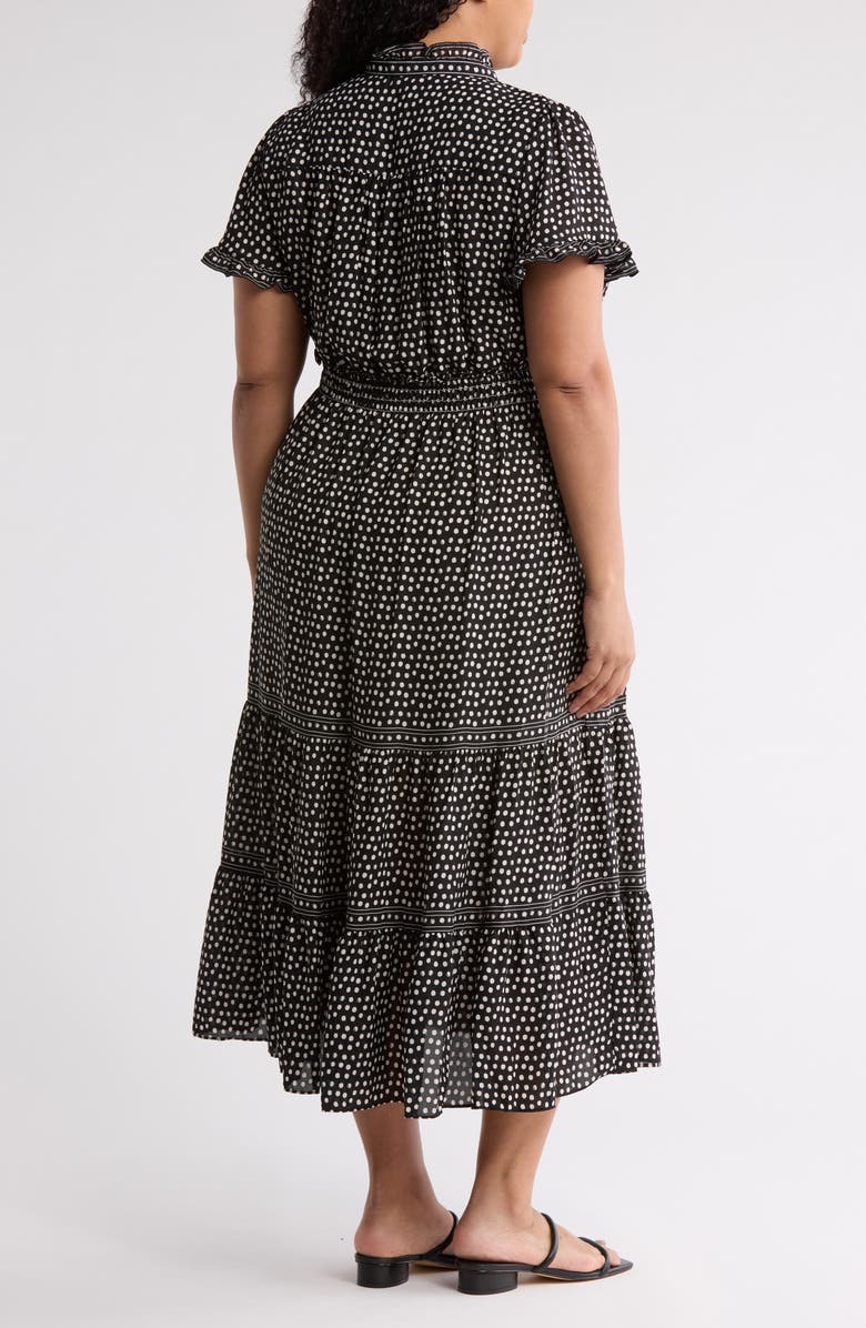 MAX STUDIO Flutter Sleeve Tiered Maxi Dress, Alternate, color, Black/ Ivory Stpple Dot