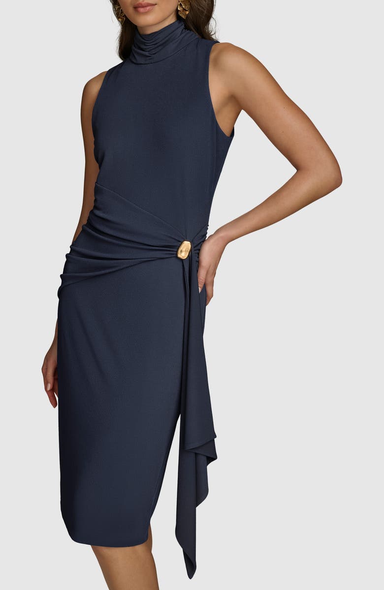 Donna Karan New York Side Ruched Metallic Detail Knit Sheath Dress, Alternate, color,