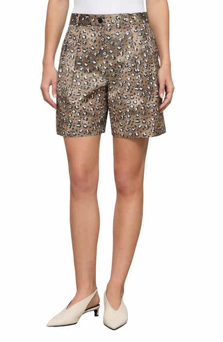 Park Leopard Print Twill Wide Leg Shorts