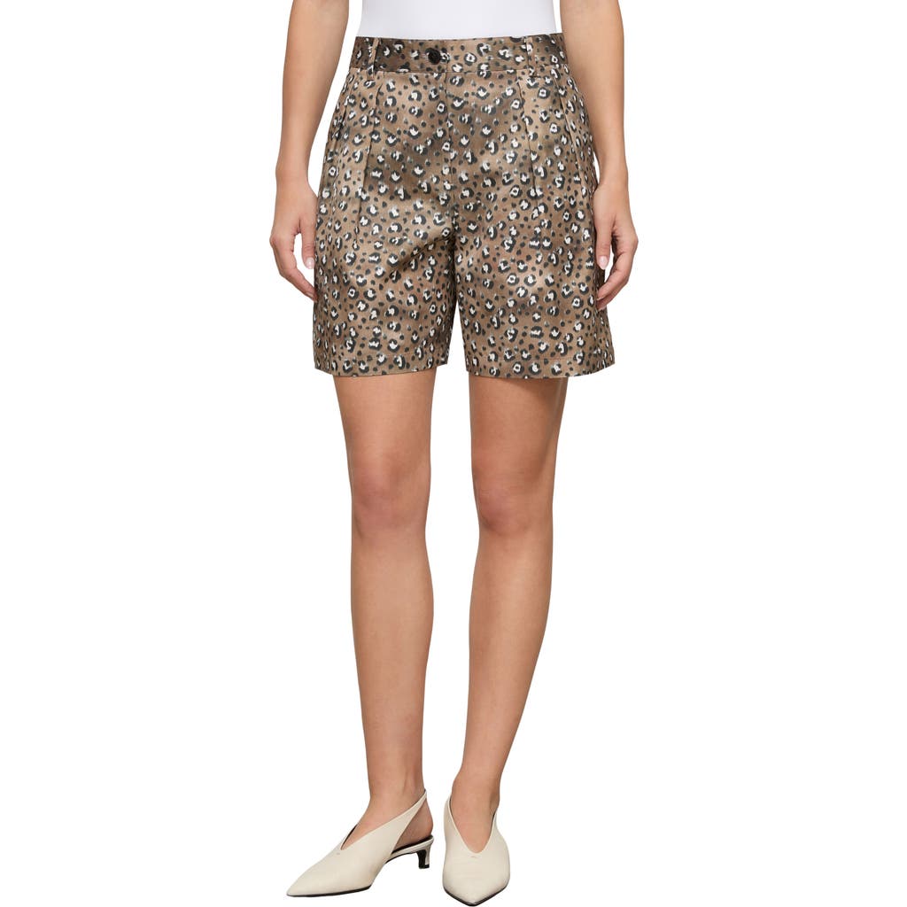 Lafayette 148 New York Park Leopard Print Twill Wide Leg Shorts in Brownstone Multi at Nordstrom, Size 6