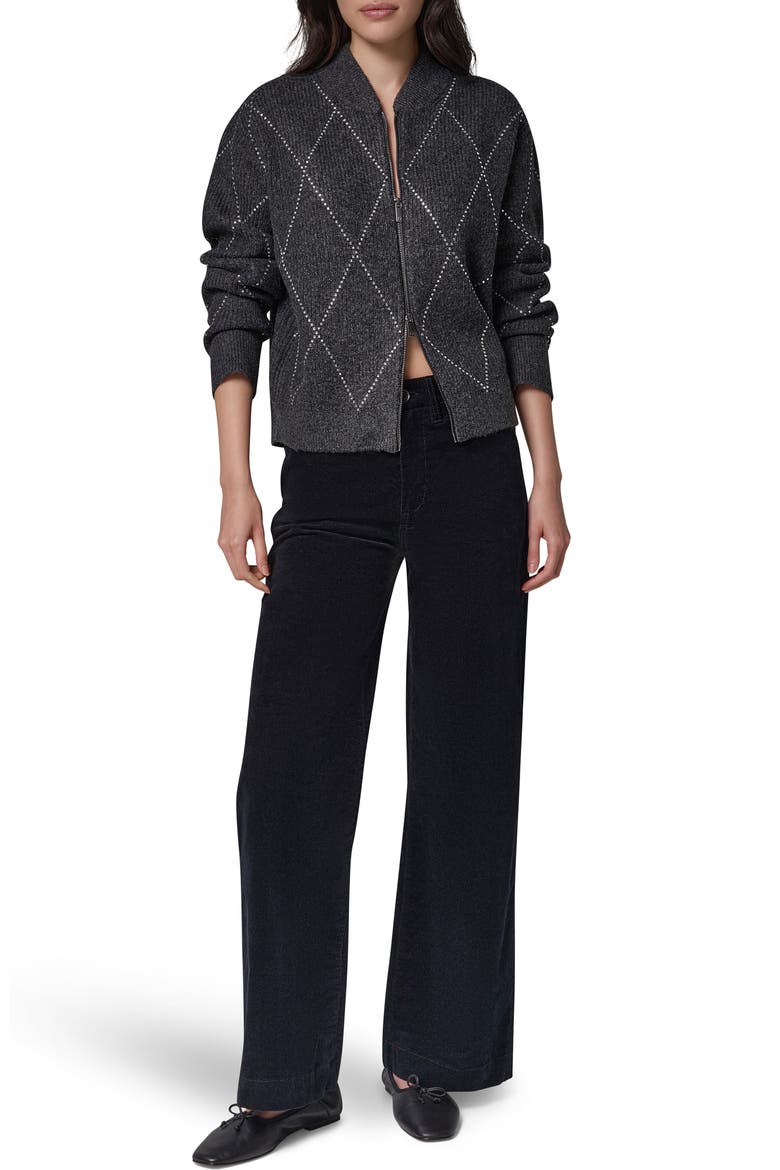Crystal Embellished Zip Front Bomber Cardigan, Alternate, color, CHARCOAL H