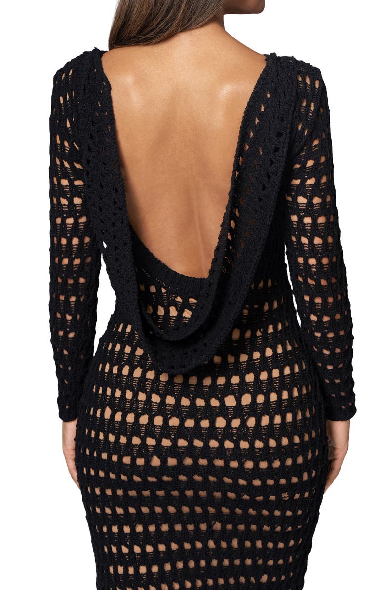 JLUXLABEL Serene Wonders Open Stitch Long Sleeve Dress, Alternate, color, Black