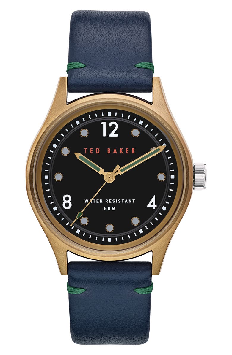 Ted Baker London Beleeni Leather Strap Watch, 40mm, Main, color, 
