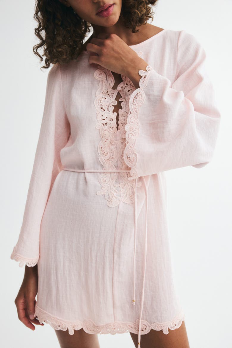 Lace-trimmed Dress, Alternate, color, Powder pink