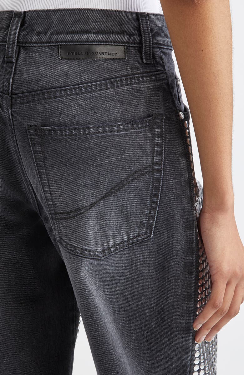 Stella McCartney Mirror Stud Wide Leg Jeans, Alternate, color, Black Denim Wash