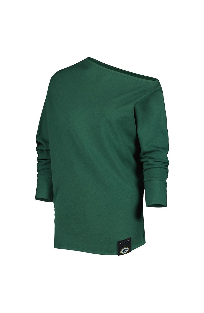 KIYA TOMLIN Women's KIYA TOMLIN Green Green Bay Packers Twisted Tri-Blend Asymmetrical 3/4-Dolman Sleeve Sweatshirt, Alternate, color, 