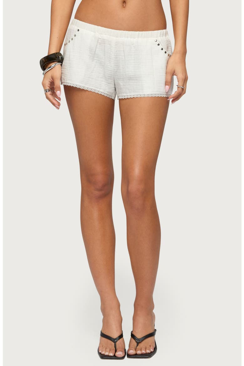 Kaydee Studded Cotton Shorts, Main, color, WHITE
