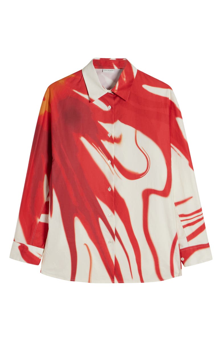 Dries Van Noten Casio Print Oversize Cotton Poplin Button-Up Shirt, Alternate, color, Red