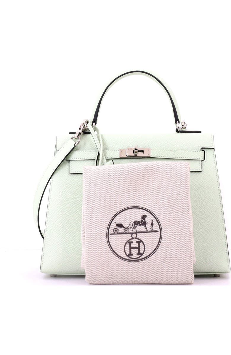 Pre-Owned Hermes Kelly Handbag Green Epsom with Palladium Hardware 25, Alternate, color,