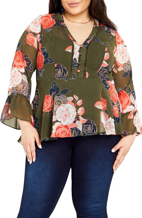 Mara Floral Print High-Low Peplum Top (Plus)
