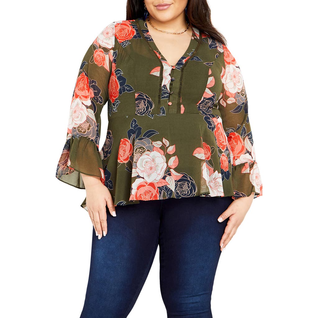 City Chic Mara Floral Print High-low Peplum Top In Multi