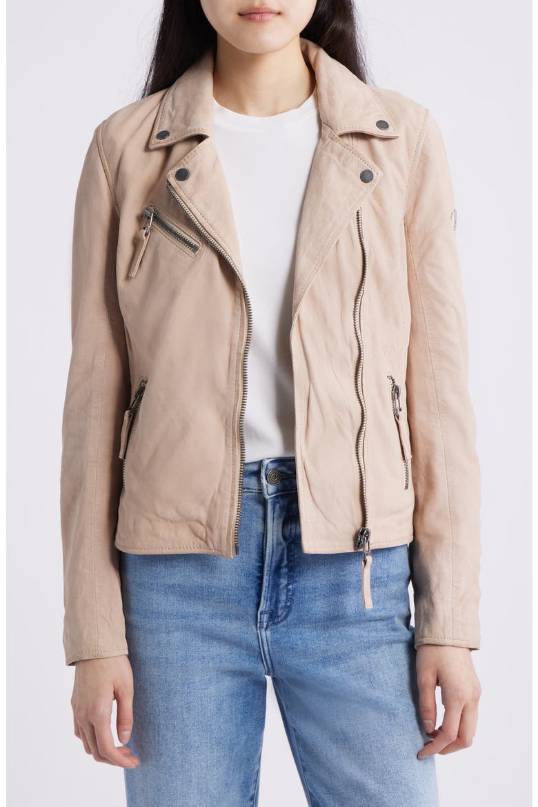 Misty Star Back Detail Leather Moto Jacket, Alternate, color, BONE