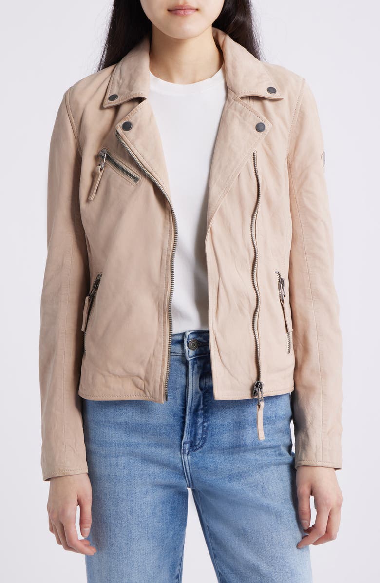 MAURITIUS Misty Star Back Detail Leather Moto Jacket, Alternate, color, 