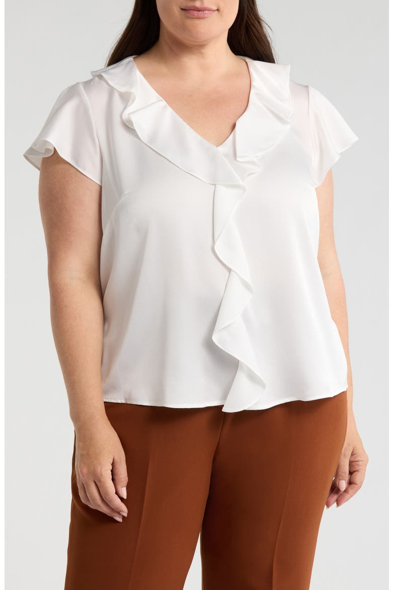 Ruffle Satin Top, Main, color, IVORY