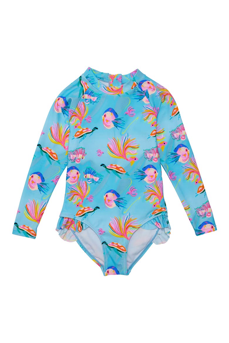 Kids' Kaleido Fish Long Sleeve One-Piece Swimsuit, Main, color, BLUE
