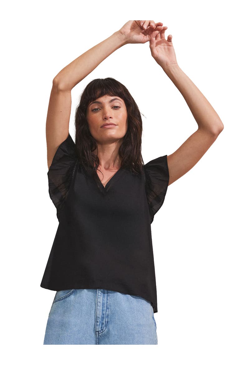 Cotton Frill Sleeve Top, Main, color, Black