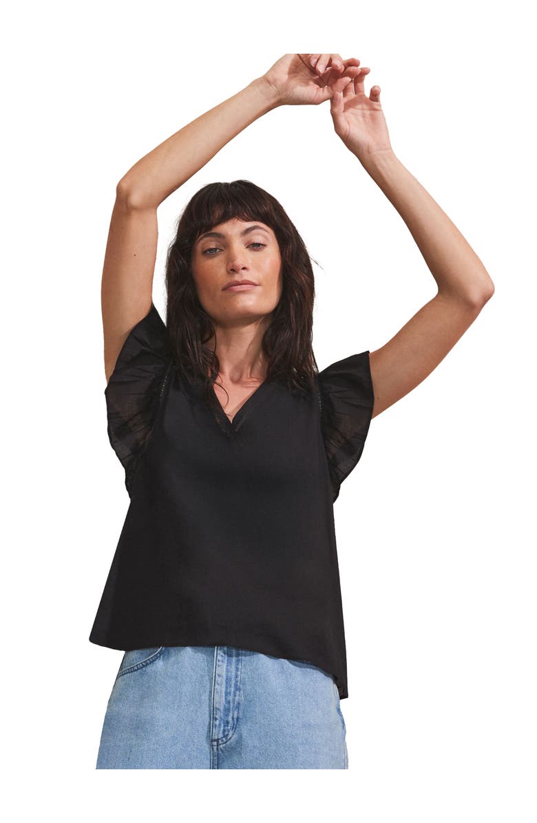 Ro&Zo Cotton Frill Sleeve Top, Main, color, Black