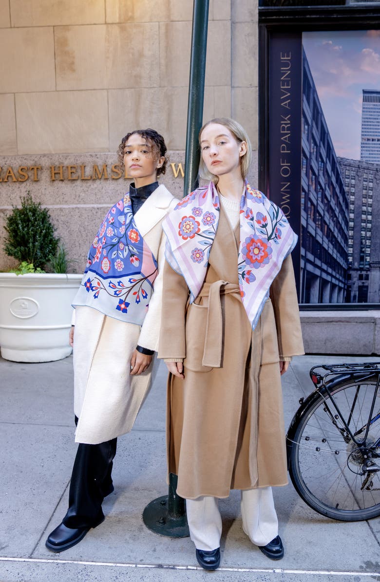 Jessie Zhao New York Double Sided Wool Silk Scarf Of Pink Garden, Alternate, color, Pink