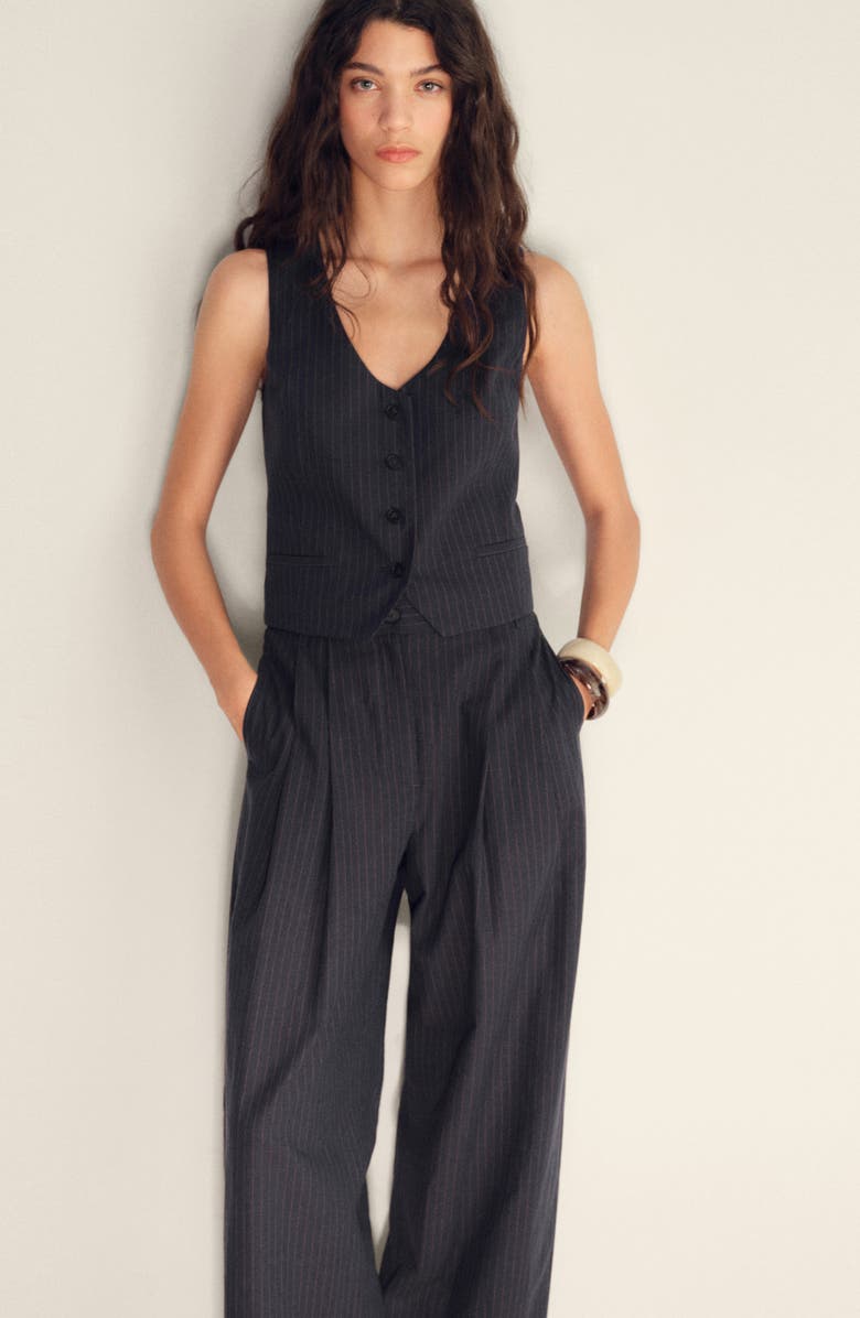 MANGO Straight Fit Cotton & Linen Suit Pants, Alternate, color, Navy