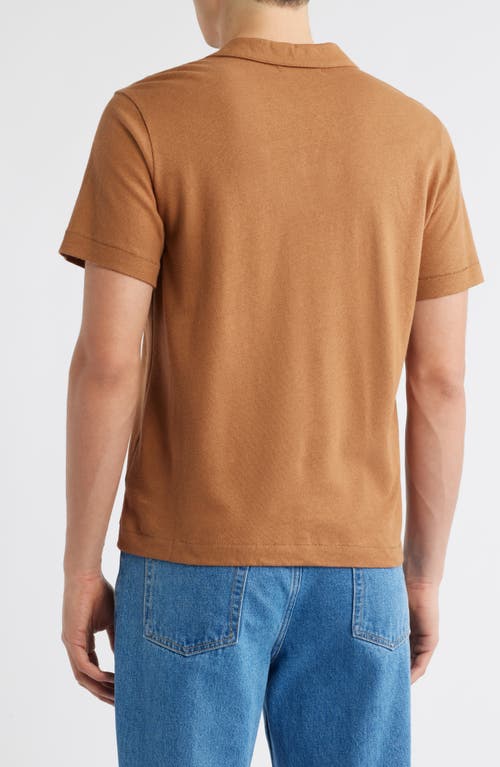 Merz B Schwanen Johnny Collar Linen & Organic Cotton Polo In Brown