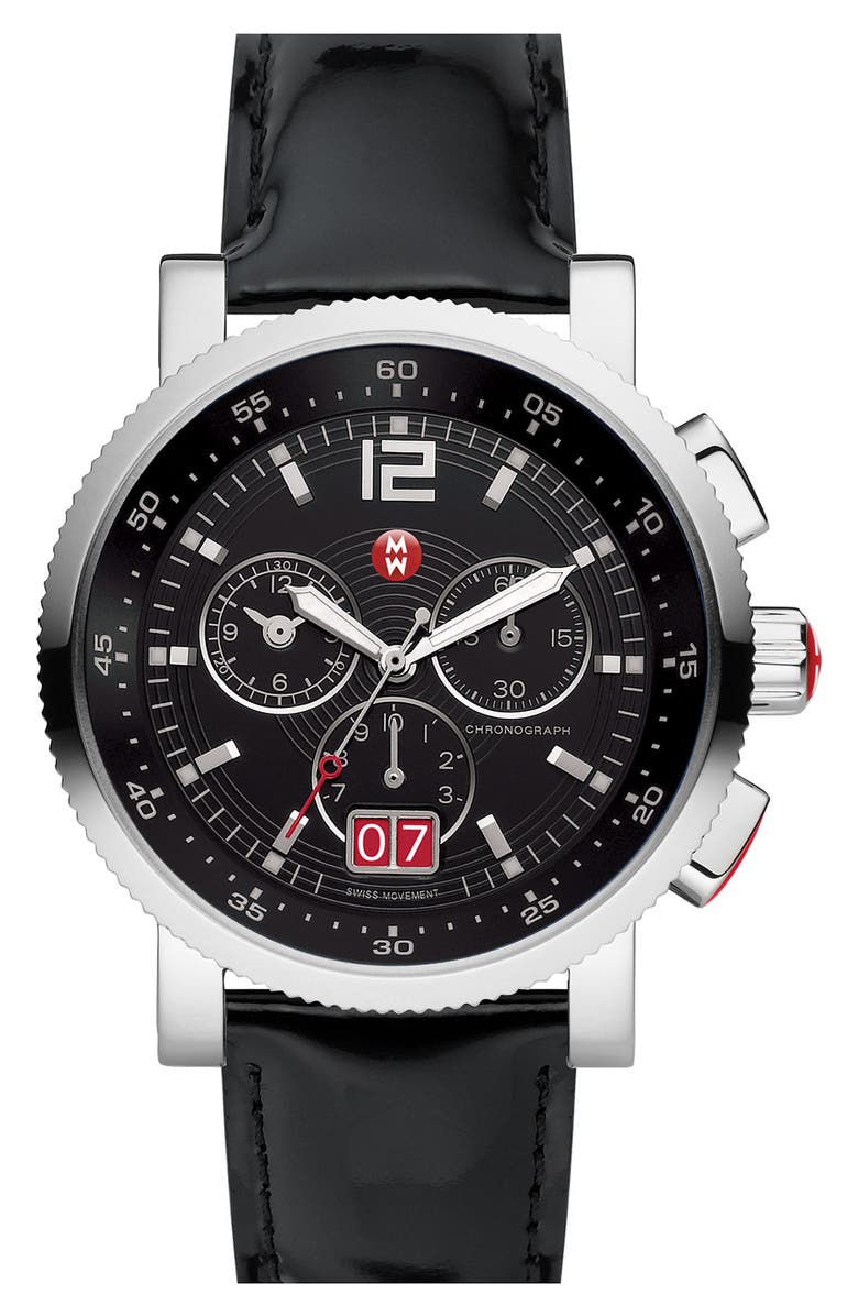 MICHELE 'Sport Sail - Large' Black Dial Watch Case, 42mm, Alternate, color,