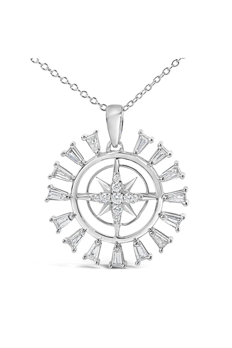 Sterling Silver 1/2 Cttw Diamond Starburst Compass Medallion Pendant Necklace, Alternate, color, Silver