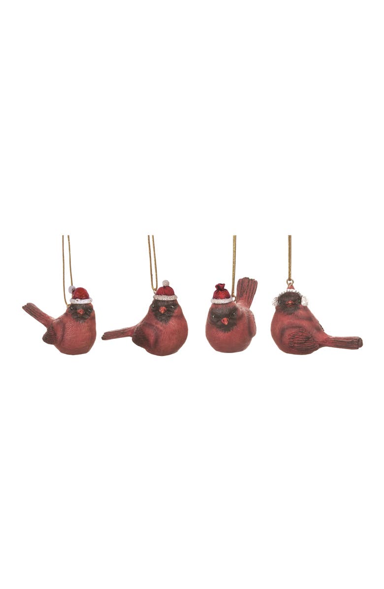 Transpac Resin Cardinal Santa Hat Ornament Set of 4 Christmas Decor, Main, color,