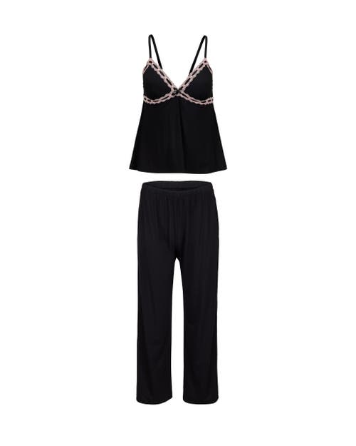 Adore Me Eloisa Tank Top & Pants Pajama Set In Black