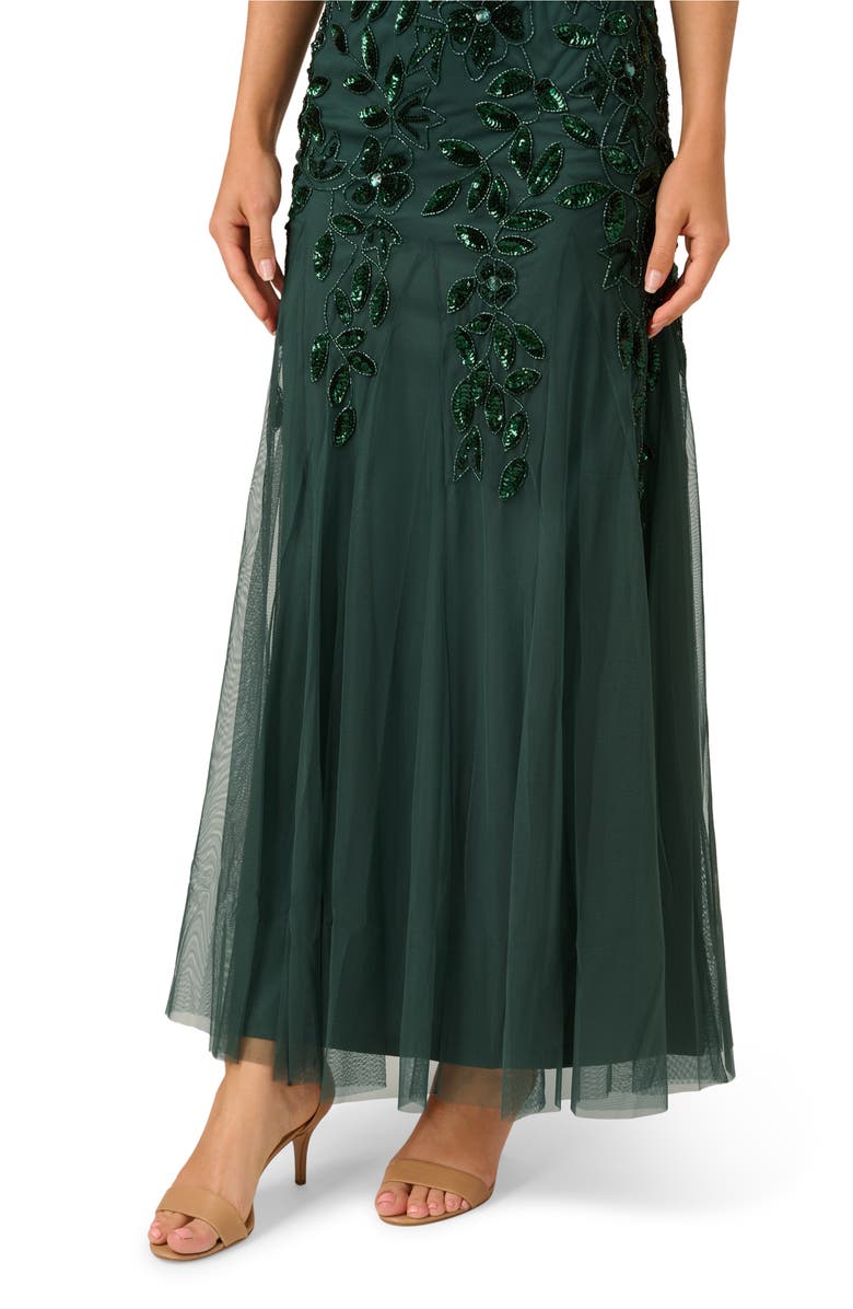 Adrianna Papell Floral Embroidered Beaded Trumpet Gown, Alternate, color, Dusty Emerald