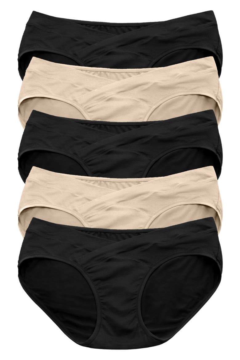 Assorted 5-Pack Under the Bump Full Coverage Maternity Briefs, Alternate, color, BEIGE/BLACK