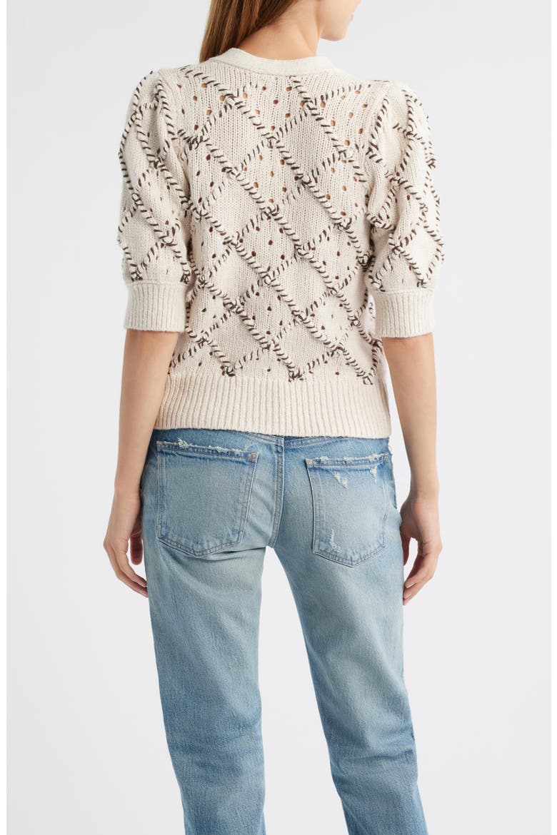 Isla Whipstitch Elbow Sleeve Cardigan, Alternate, color, OAT