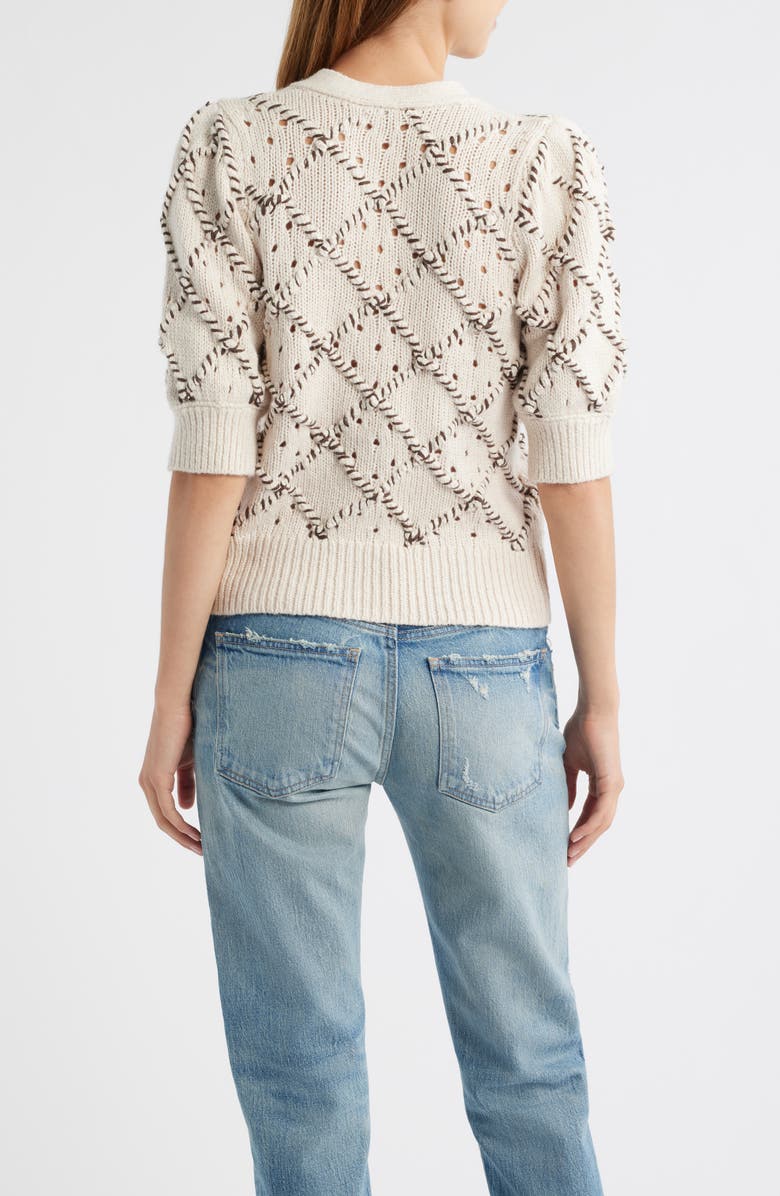 Rails Isla Whipstitch Elbow Sleeve Cardigan, Alternate, color, Oat