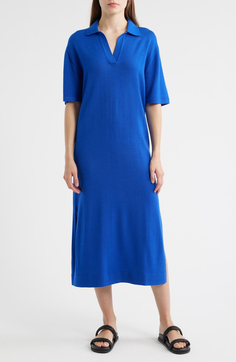 COS Merino Wool Polo Dress, Main, color, Blue Medium