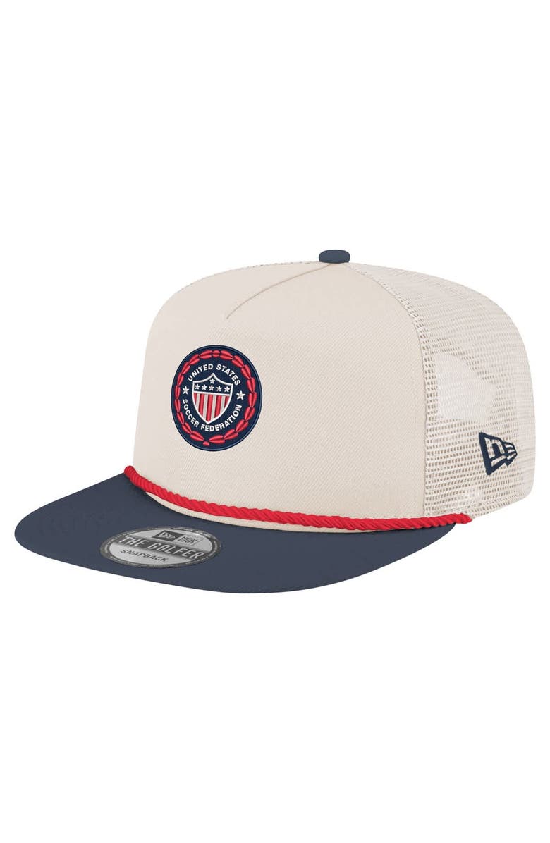 New Era Men's New Era Cream USMNT 1986 Retro Golfer Snapback Hat, Main, color,